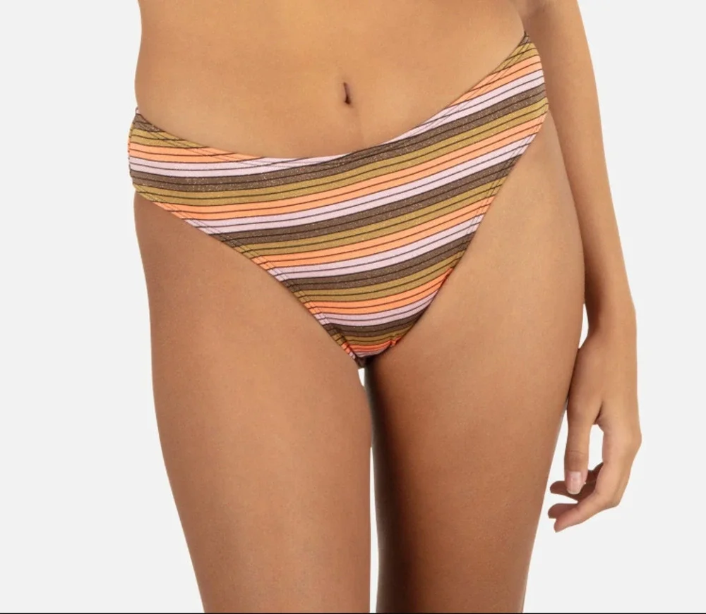 NWT Hurley Cheeky Bikini Bottom Womens XL Sunset Shine Stripe Mid Rise Swim Surf